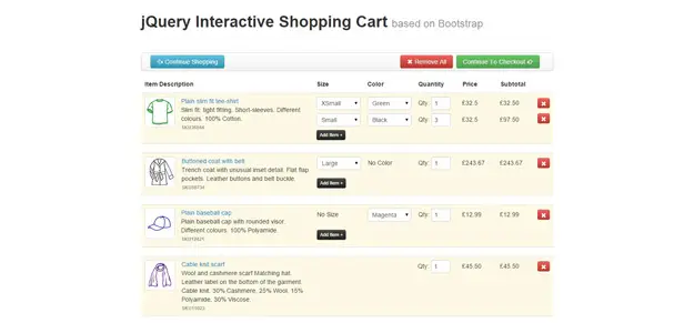 JQuery Interactive Shopping Cart