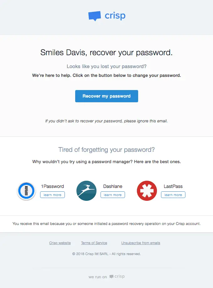 Crisp Password Reset Confirmation Email Template
