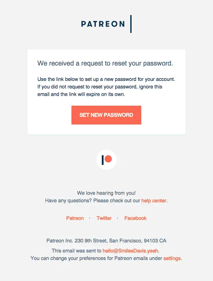 Patreon Forgot Password Email Template