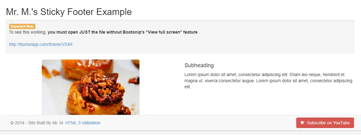 Boostrap Sticky Footer Design Example
