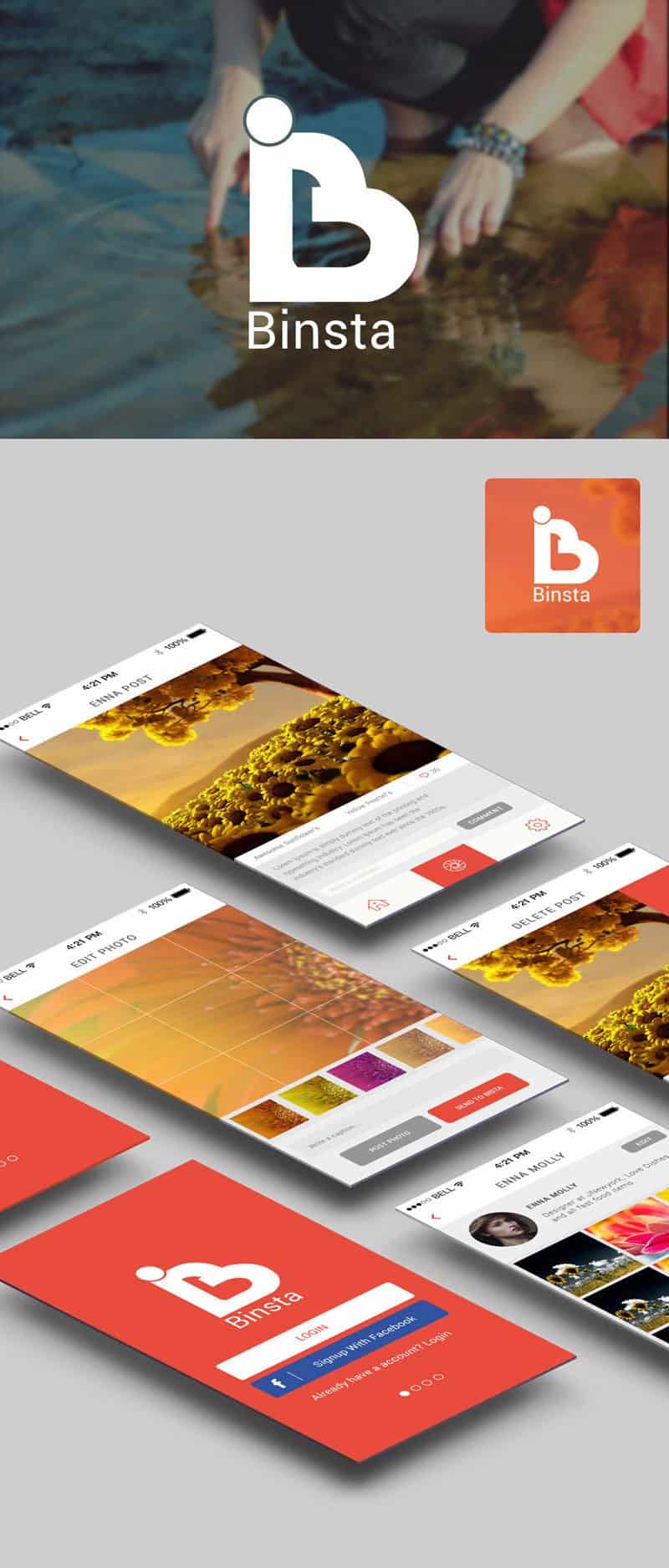 Free Binsta App UI PSD Interface Design