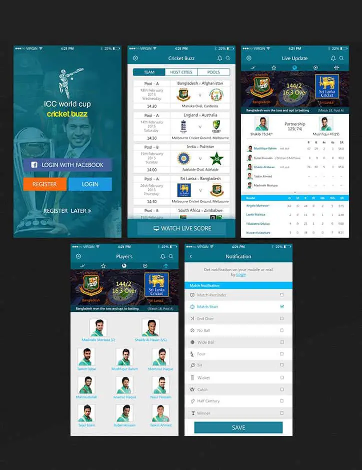 Cricket Live Update iOS APP UI PSD