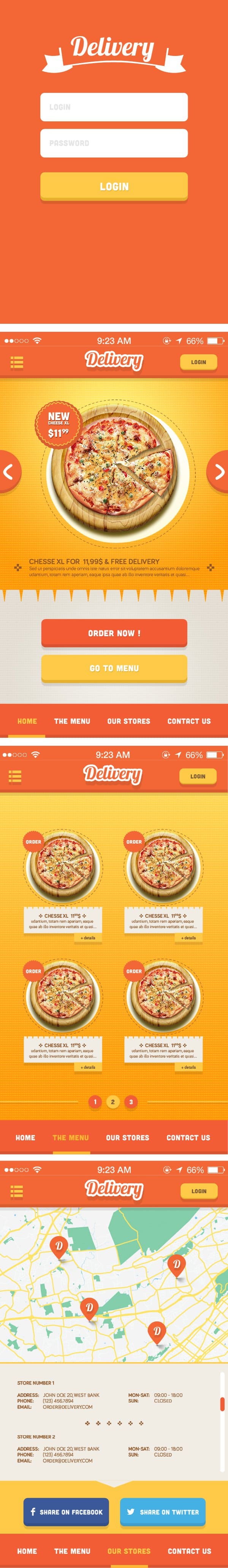 Delivery iPhone App UI Kit PSD