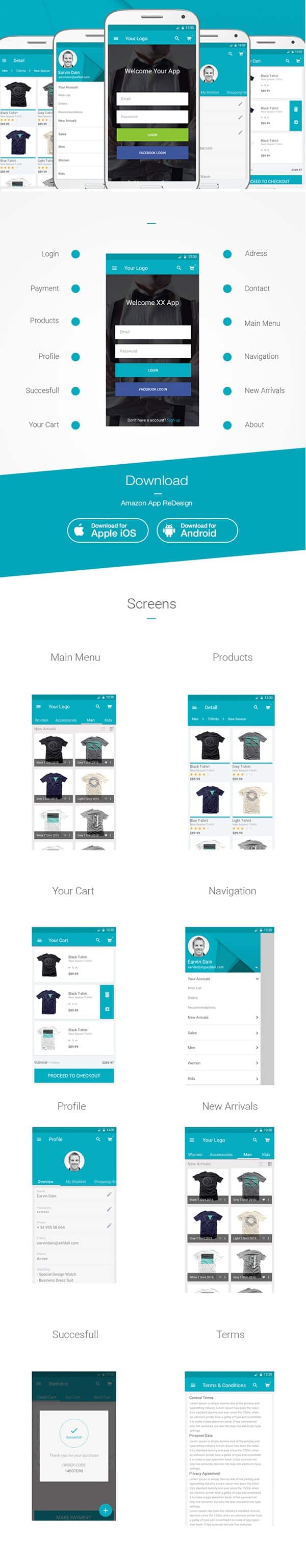 E Commerce App UI PSD - Flat UI Design Templates