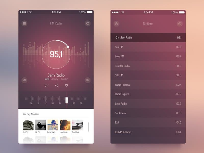 FM Radio UI – iOS 7 App PSD