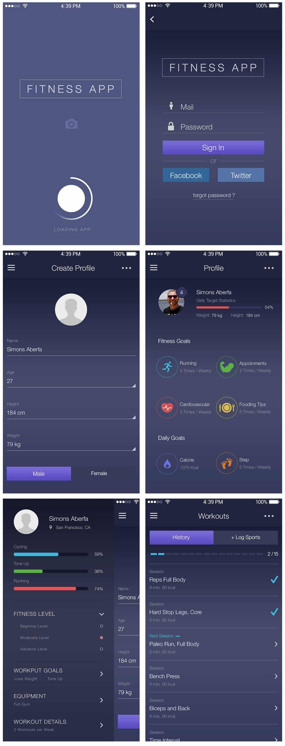 Fitness App Ui PSD  Interface Design