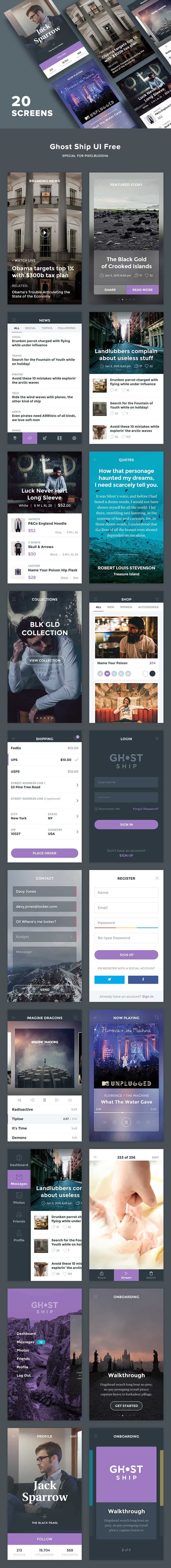 Ghost Ship Mobile APP UI Kit PSD