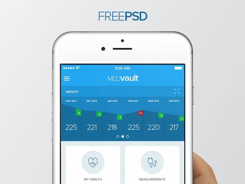 MEDvault Free App UI PSD Templates  