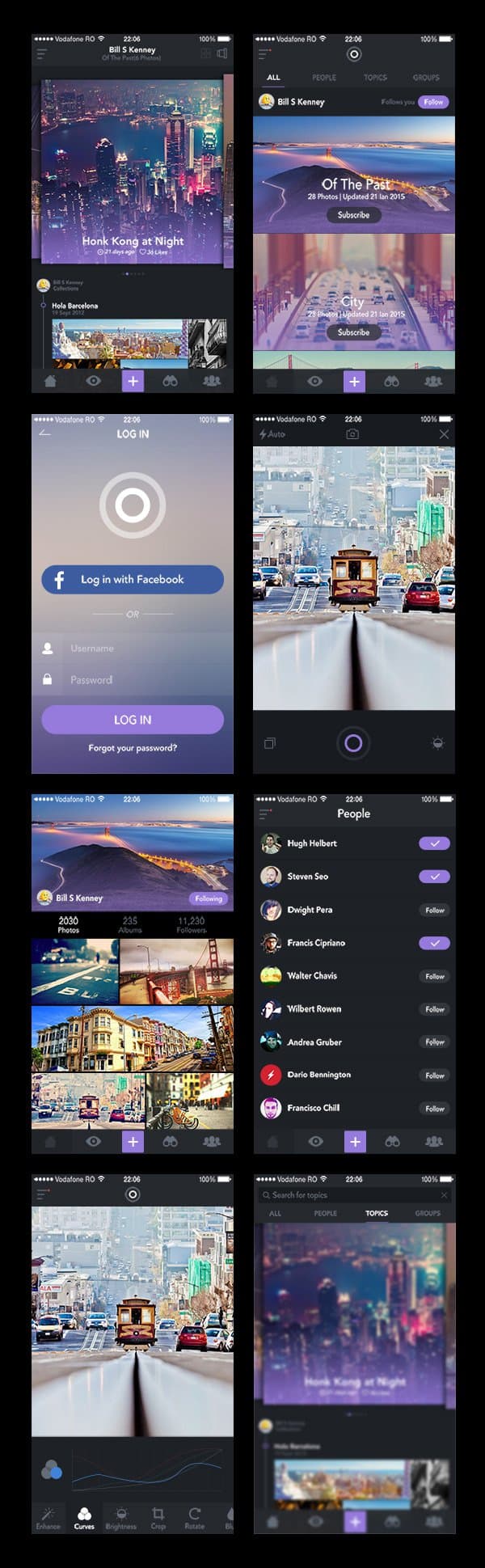 Photo Sharing App UI PSD Design Templates