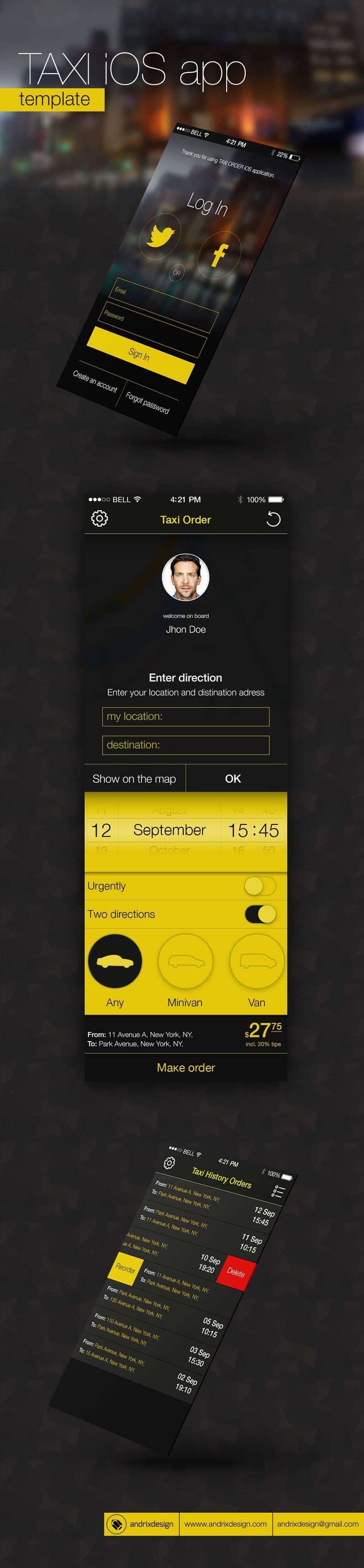 Taxi iOS App Template Interface Design
