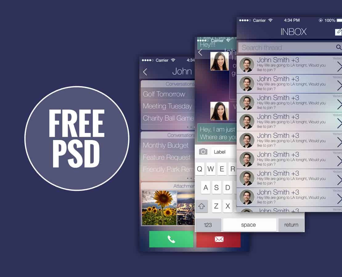 iOS Chat App UI Kit PSD Design Templates