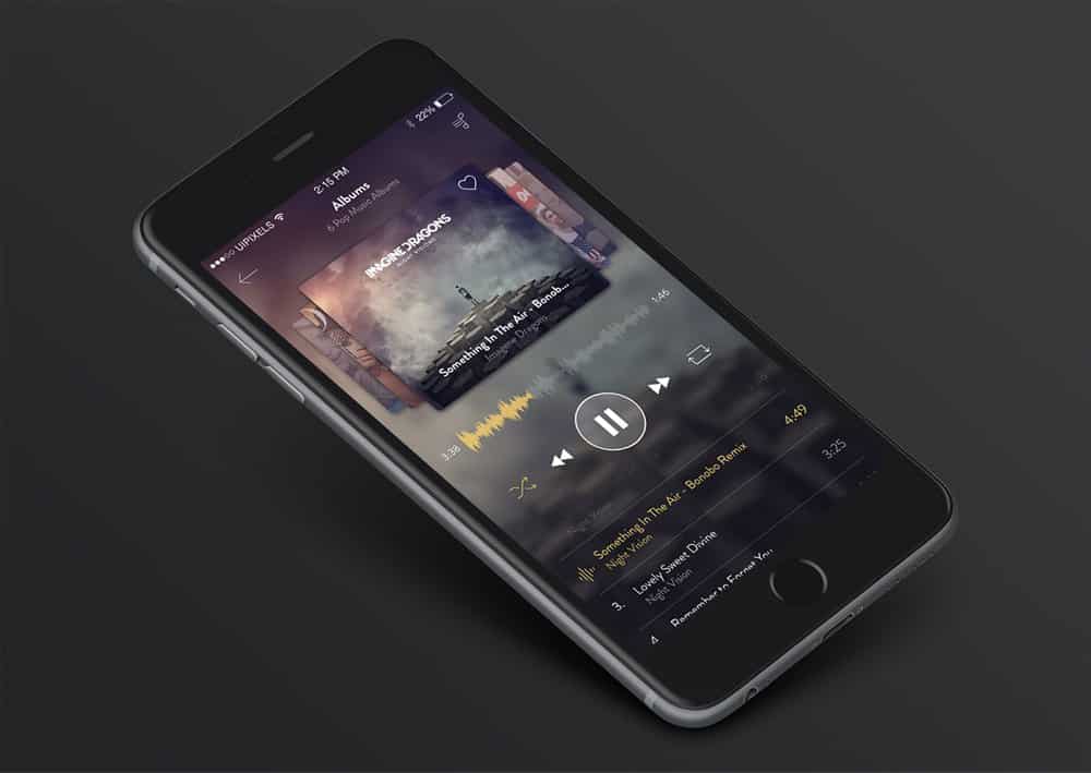 iPhone 6 Music App Design PSD