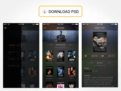 Free Movie App UI PSD Design Tutorial