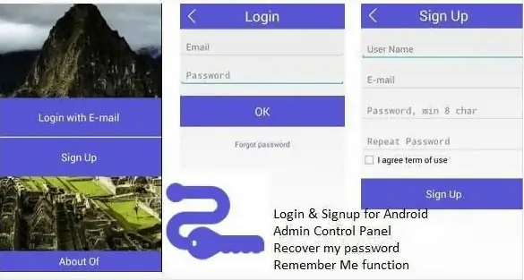 Login and Signup Kit for Android in HTML File