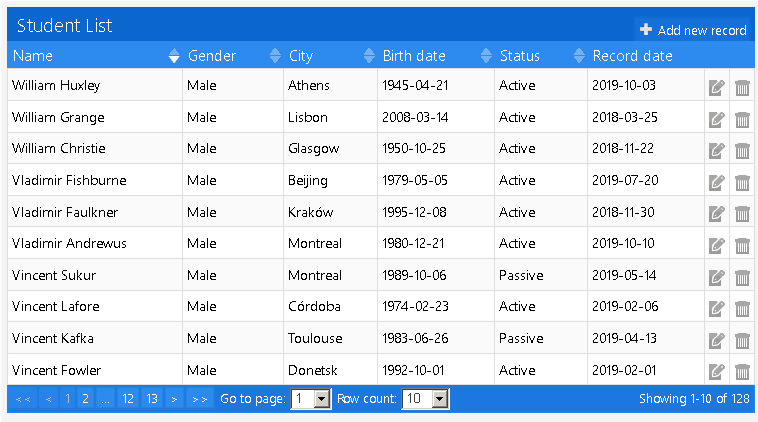 jQuery JTable Sorting Plugin