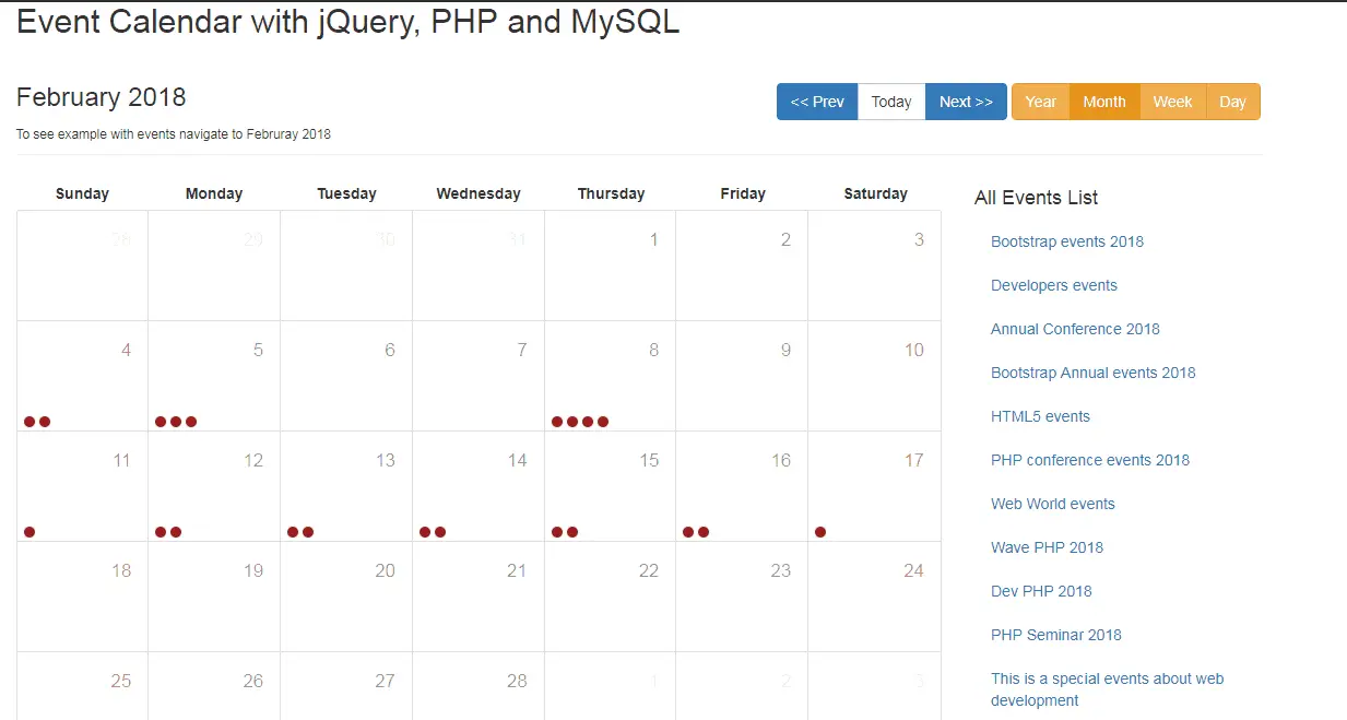 Event Calendar with jQuery