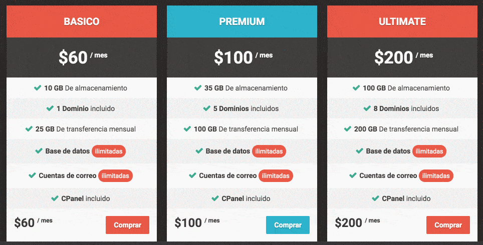 Free Enlarged Pricing Table with Hover Effect