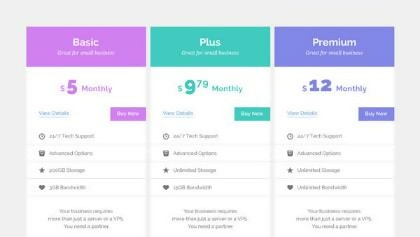 Pastel HTML5 Pricing Table Template