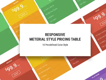 Free HTML5/CSS3 Material Design Pricing Table Template