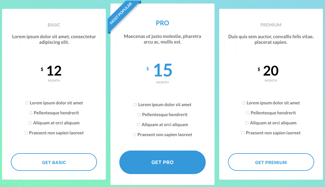 Free Flat CSS Pricing Table Cards
