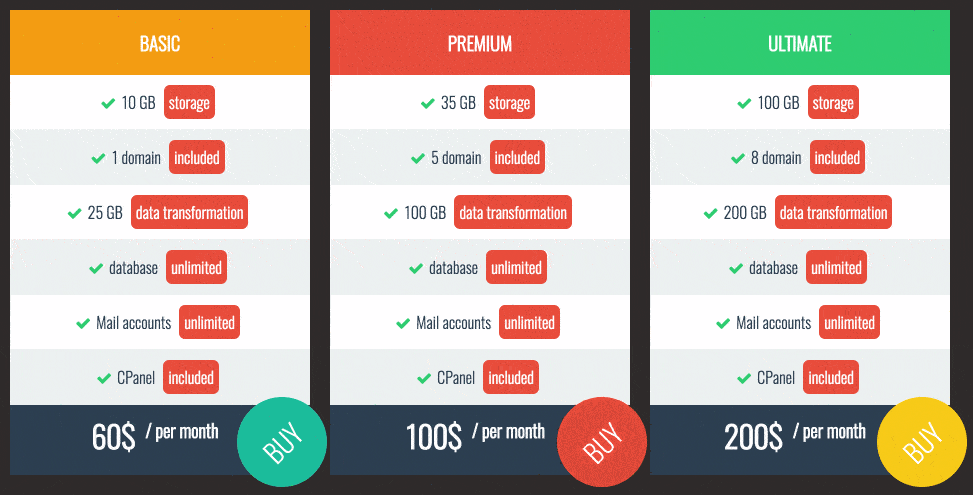 Animated Pricing Table with Beautiful Button 1