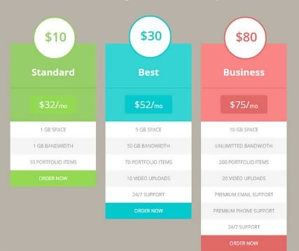 Free Flat HTML5 Pricing Tables Template