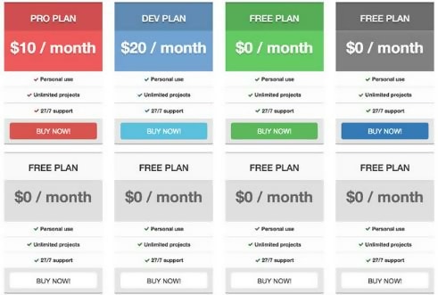 Bootstrap 3.0 Free Pricing Tables