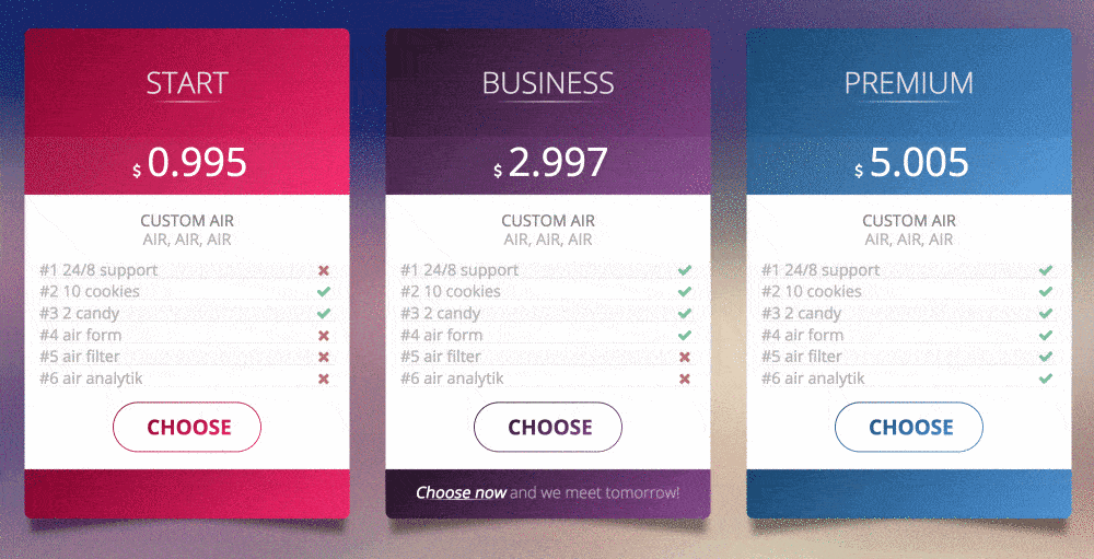 Highly Responsive Pricing Table CSS