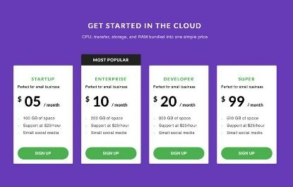 Free Clean Flat HTML5 & CSS3 Pricing Table Template
