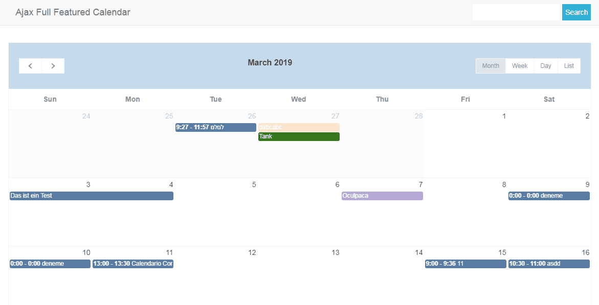 Ajax Full Featured Calendar