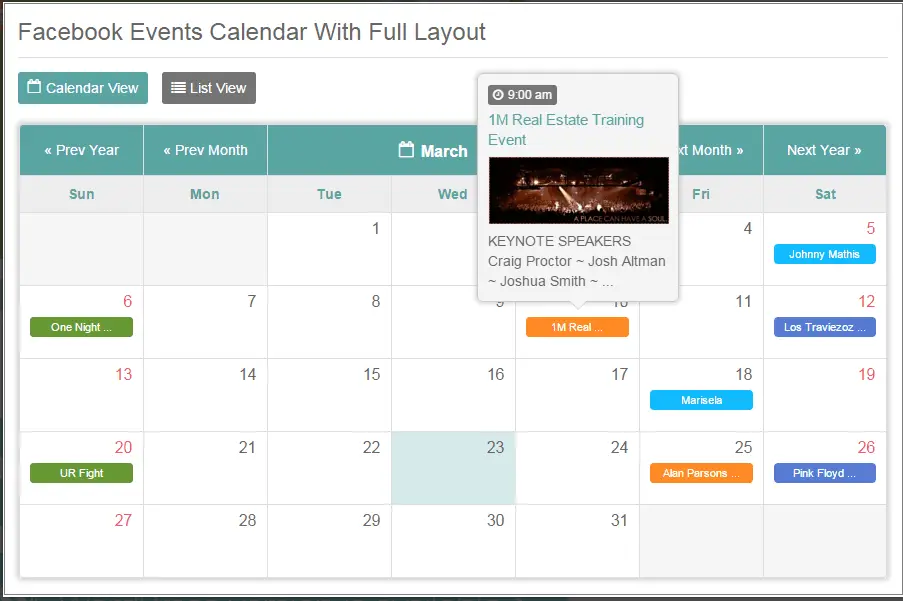 Tiva Events Calendar For PHP