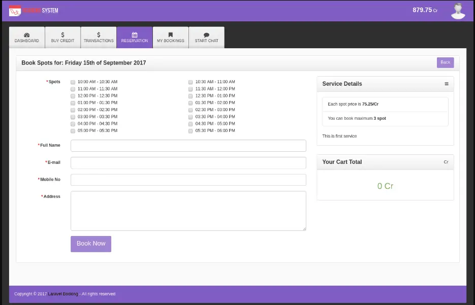 Laravel Booking System With LiveChat