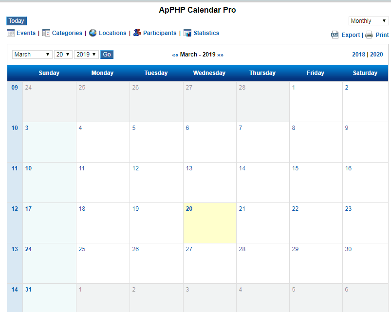 ApPHP Calendar