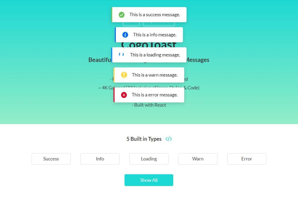 Cogo Toast React Notification